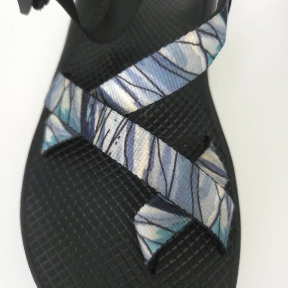 Chaco‎ Blue & White Striped Z/2 Classic Strap Sandals by Artist Sarah Uhl- Men 8